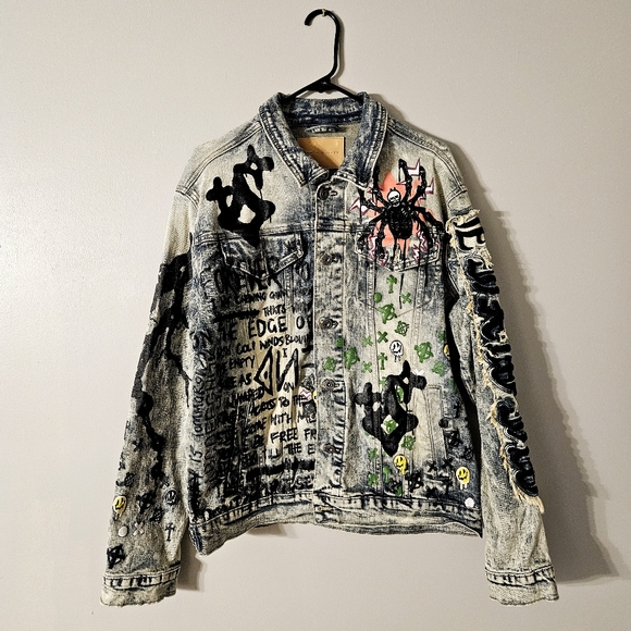 Smoke Rise Dnm Co. Other - Smoke Rise Dnm Co. Adult Size M Distressed Painted Graffiti Denim Jean Jacket